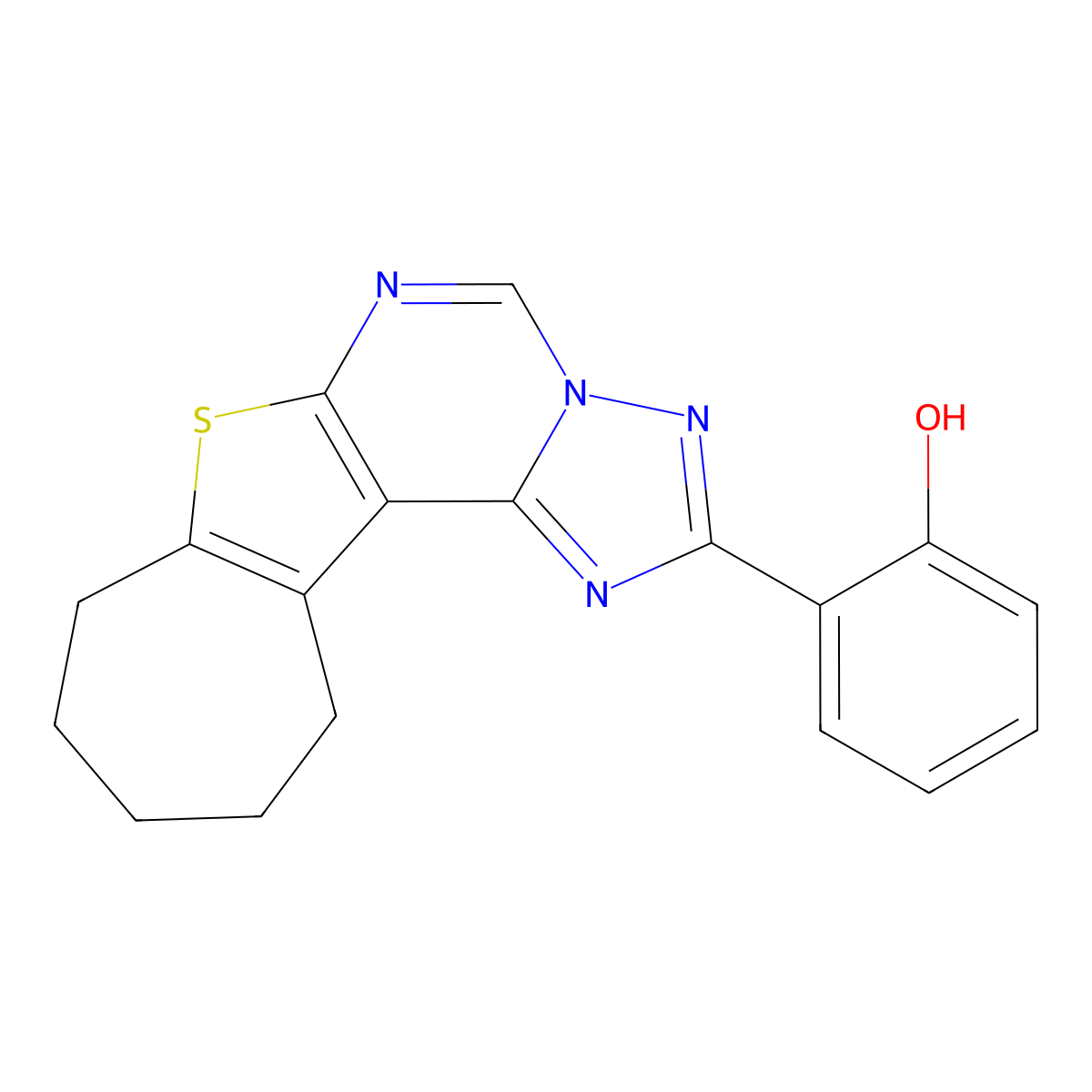 2-(9,10,11,12-tetrahydro-8H-cyclohepta[4,5]thieno[3,2-e][1,2,4]triazolo[1,5-c]pyrimidin-2-yl)phenol molecular structure, CAS 375352-04-8
