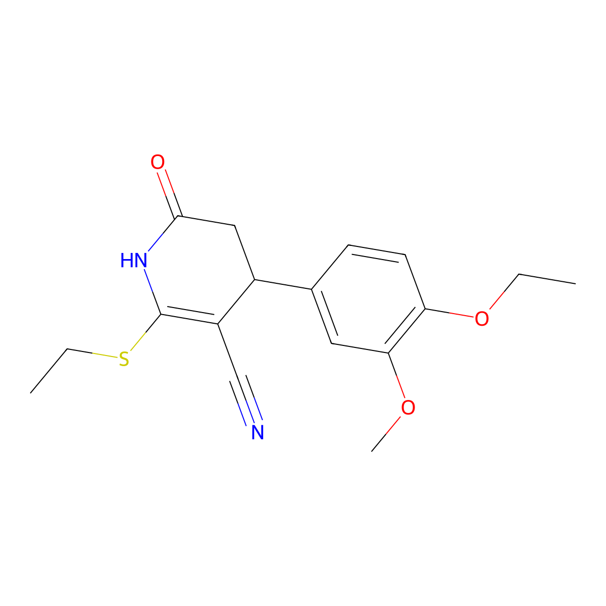 4-(4-ethoxy-3-methoxyphenyl)-6-ethylsulfanyl-2-oxo-3,4-dihydro-1H-pyridine-5-carbonitrile molecular structure, CAS 375352-06-0