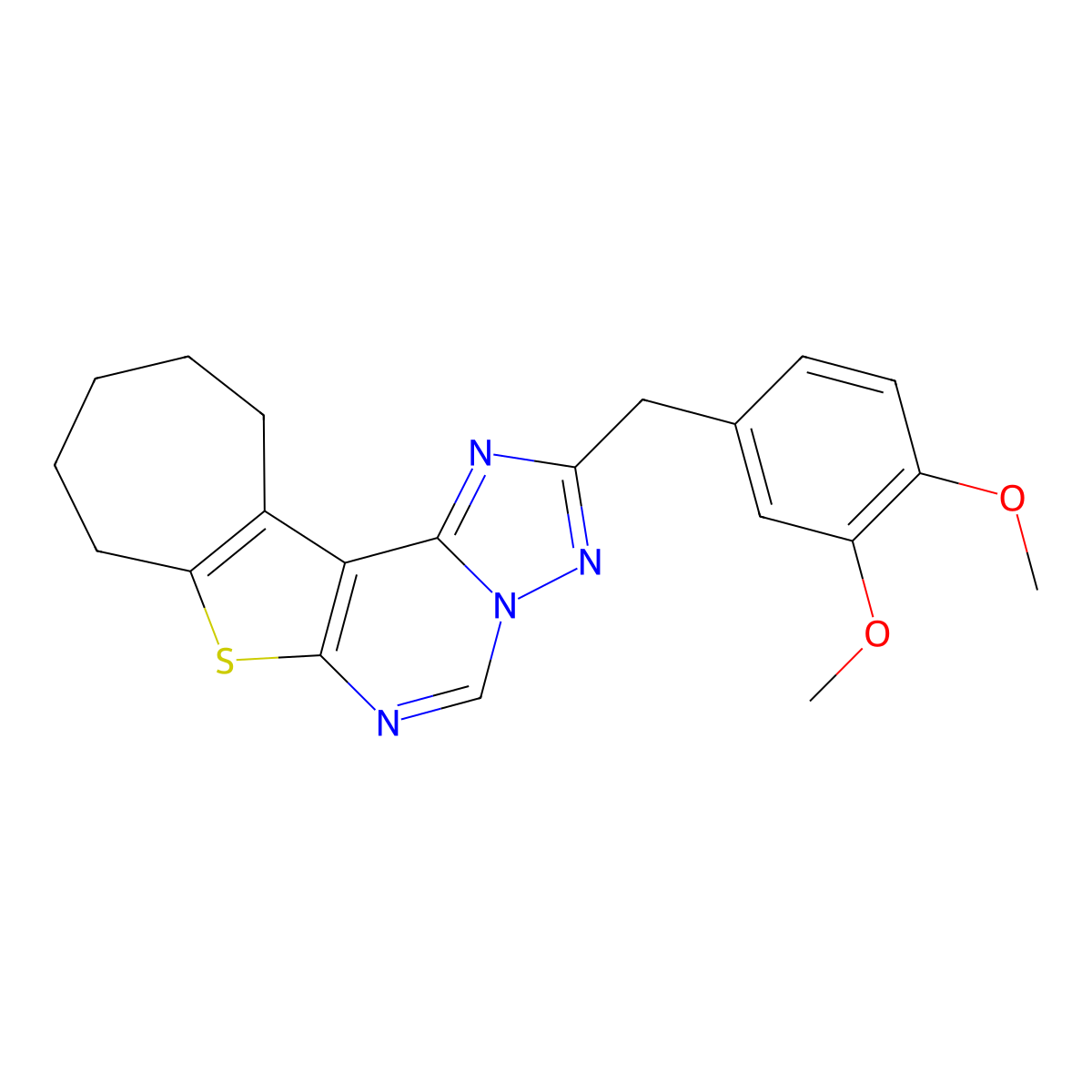 2-(3,4-dimethoxybenzyl)-9,10,11,12-tetrahydro-8H-cyclohepta[4,5]thieno[3,2-e][1,2,4]triazolo[1,5-c]pyrimidine molecular structure, CAS 375352-14-0