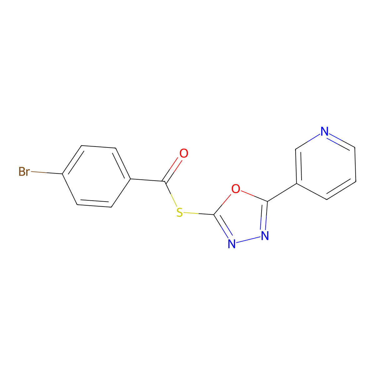 S-(5-(pyridin-3-yl)-1,3,4-oxadiazol-2-yl) 4-bromobenzothioate molecular structure, CAS 375352-30-0