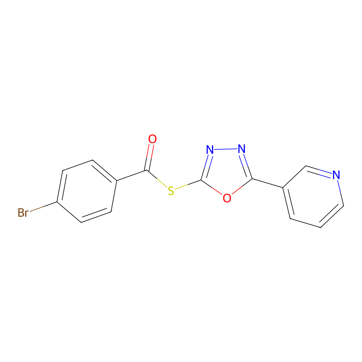 S-(5-(pyridin-3-yl)-1,3,4-oxadiazol-2-yl) 4-bromobenzothioate molecular structure, CAS 375352-30-0