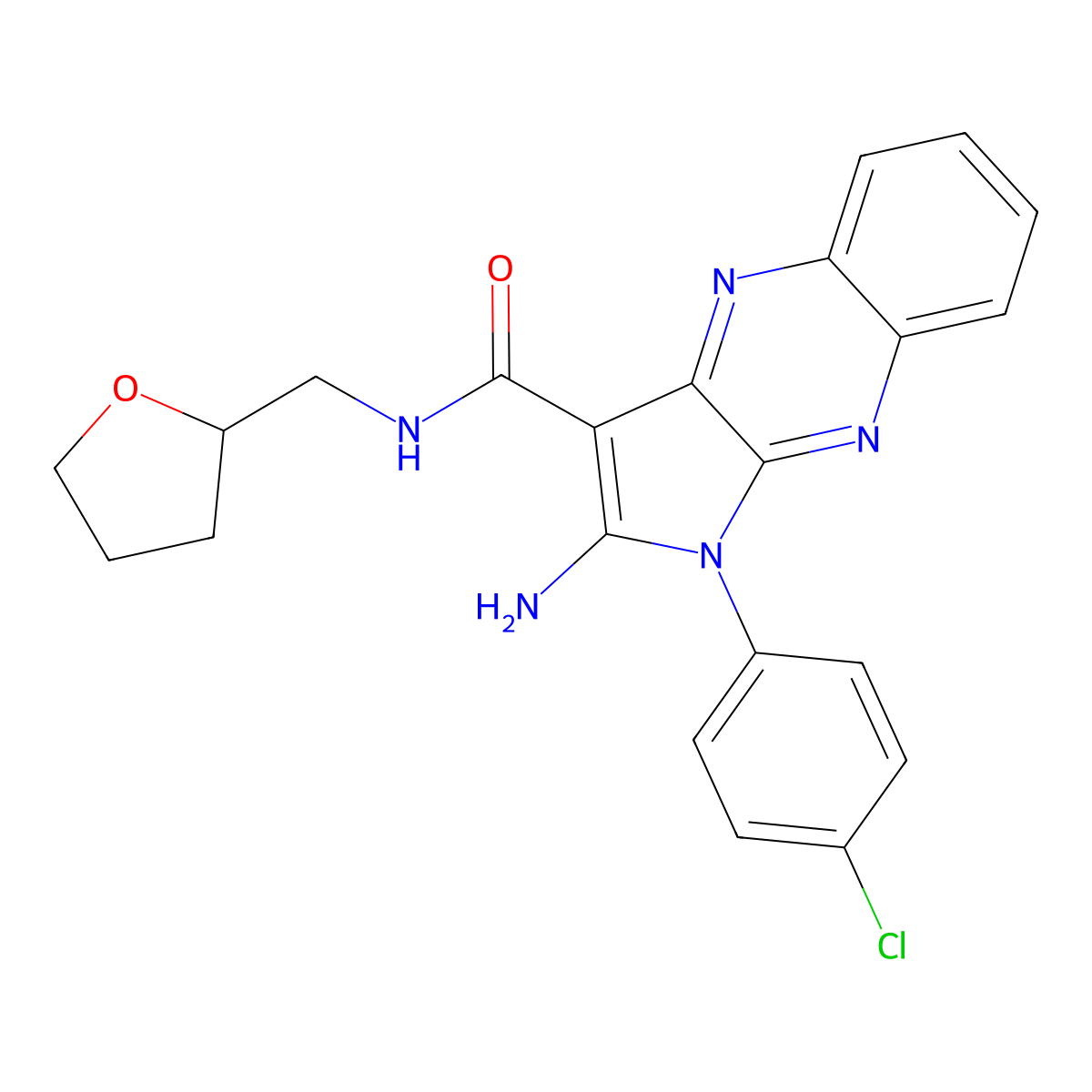 2-amino-1-(4-chlorophenyl)-N-(tetrahydrofuran-2-ylmethyl)-1H-pyrrolo[2,3-b]quinoxaline-3-carboxamide molecular structure, CAS 375352-34-4