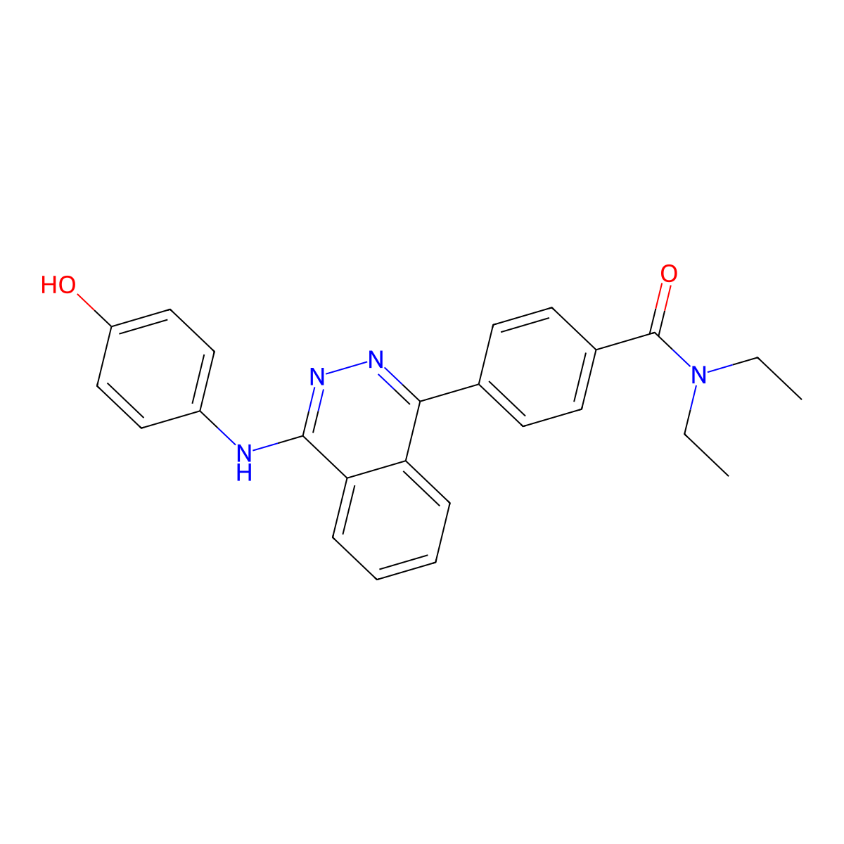 N,N-Diethyl-4-[4-(4-hydroxy-phenylamino)-phthalazin-1-yl]-benzamide molecular structure, CAS 375352-54-8