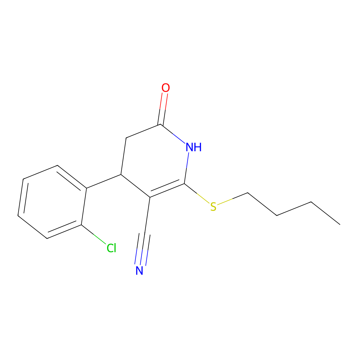 2-(Butylsulfanyl)-4-(2-chlorophenyl)-6-oxo-1,4,5,6-tetrahydro-3-pyridinecarbonitrile molecular structure, CAS 375352-62-8