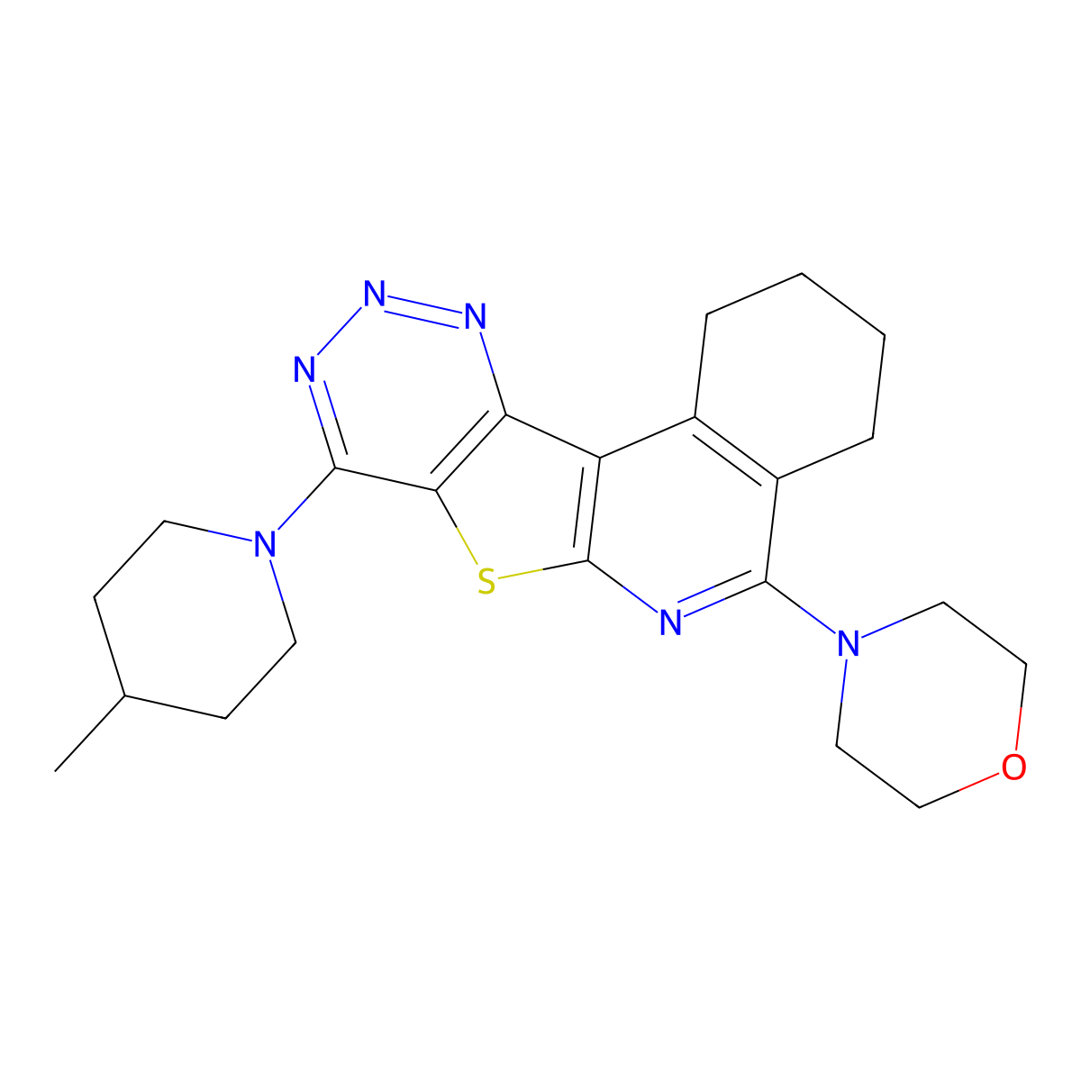 4-(8-(4-Methylpiperidin-1-yl)-1,2,3,4-tetrahydro-[1,2,3]triazino[4',5':4,5]thieno[2,3-c]isoquinolin-5-yl)morpholine molecular structure, CAS 375352-72-0