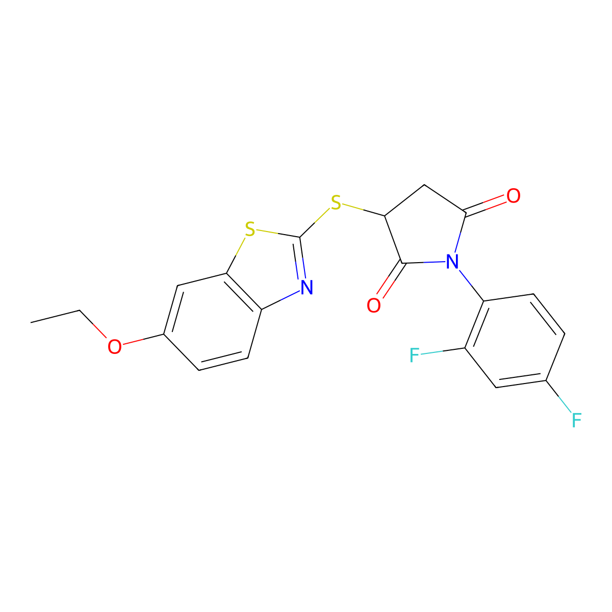 1-(2,4-Difluorophenyl)-3-[(6-ethoxy-1,3-benzothiazol-2-yl)sulfanyl]pyrrolidine-2,5-dione molecular structure, CAS 375353-47-2