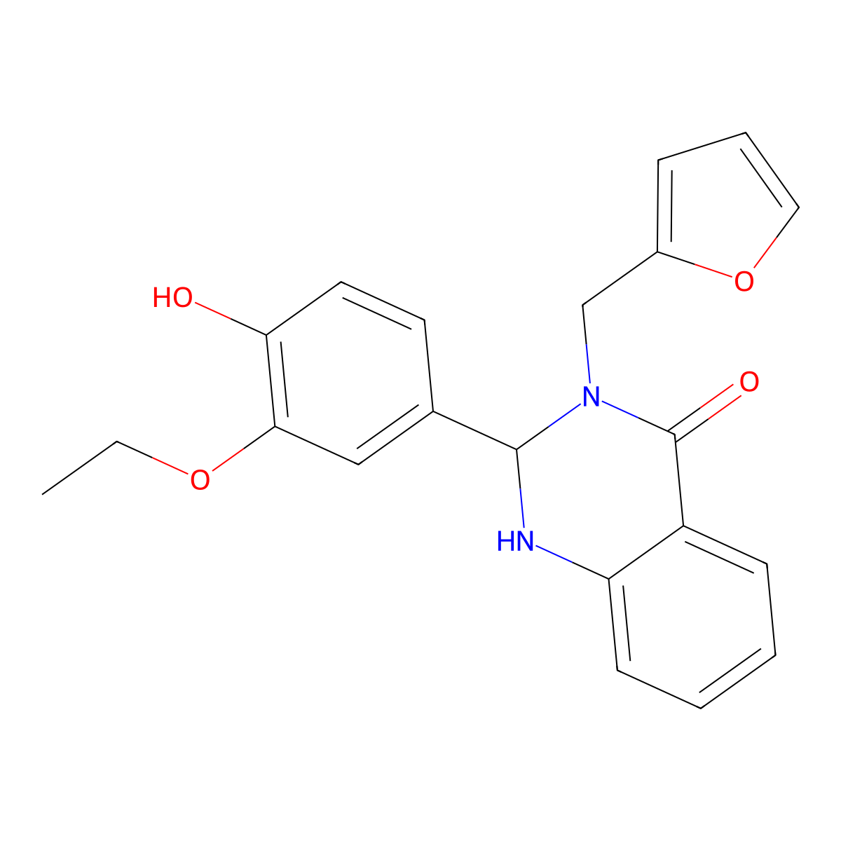 2-(3-Ethoxy-4-hydroxyphenyl)-3-(furan-2-ylmethyl)-1,2-dihydroquinazolin-4-one molecular structure, CAS 375353-52-9
