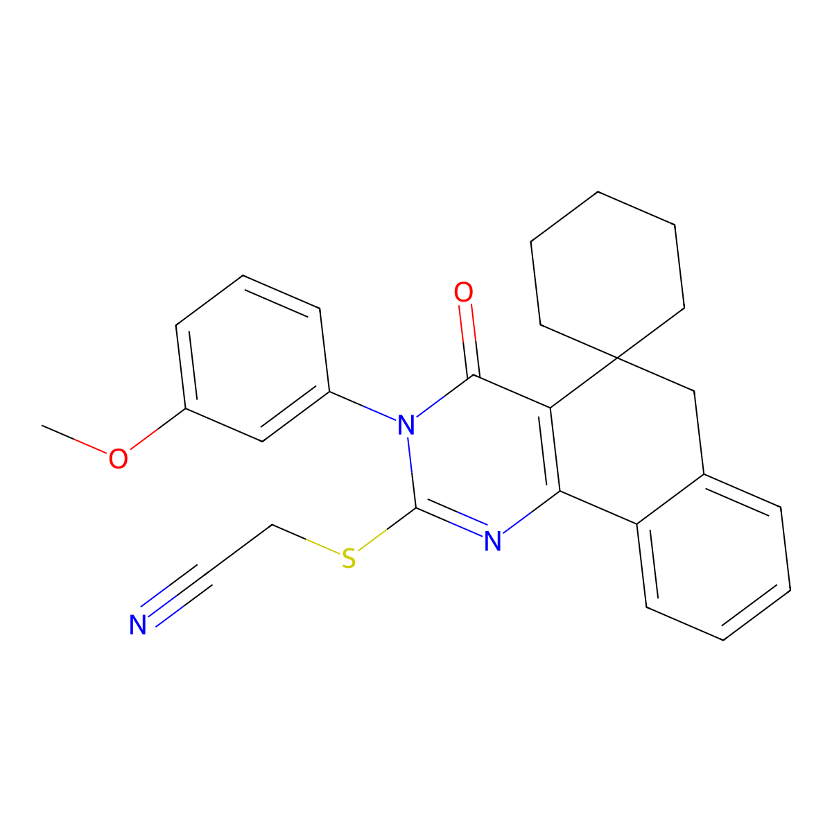 2-[3-(3-methoxyphenyl)-4-oxospiro[6H-benzo[h]quinazoline-5,1'-cyclohexane]-2-yl]sulfanylacetonitrile molecular structure, CAS 375354-61-3