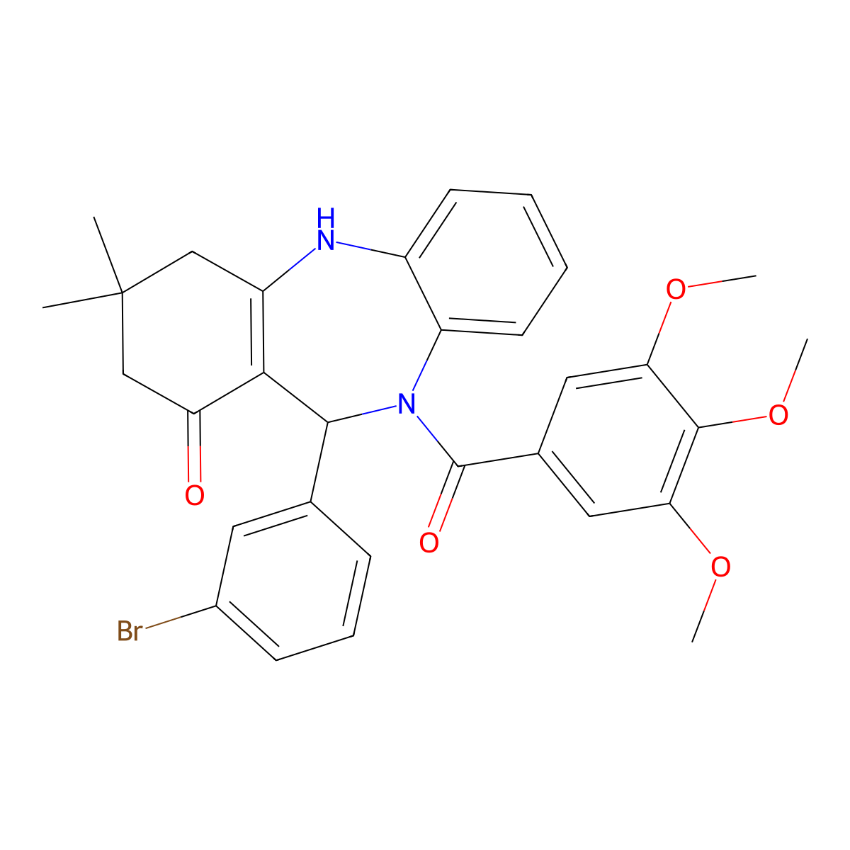 6-(3-Bromophenyl)-9,9-dimethyl-5-(3,4,5-trimethoxybenzoyl)-6,8,10,11-tetrahydrobenzo[b][1,4]benzodiazepin-7-one molecular structure, CAS 375354-76-0