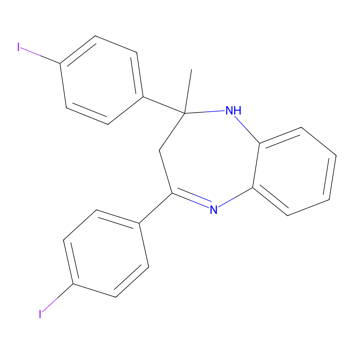 2,4-bis(4-iodophenyl)-2-methyl-2,3-dihydro-1H-1,5-benzodiazepine molecular structure, CAS 375355-10-5