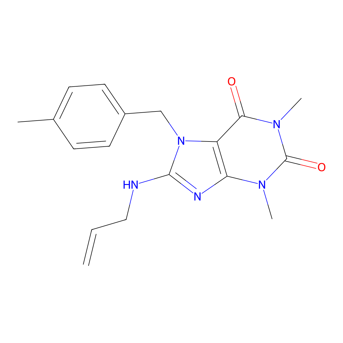 8-(allylamino)-1,3-dimethyl-7-(4-methylbenzyl)-1H-purine-2,6(3H,7H)-dione molecular structure, CAS 375355-28-5