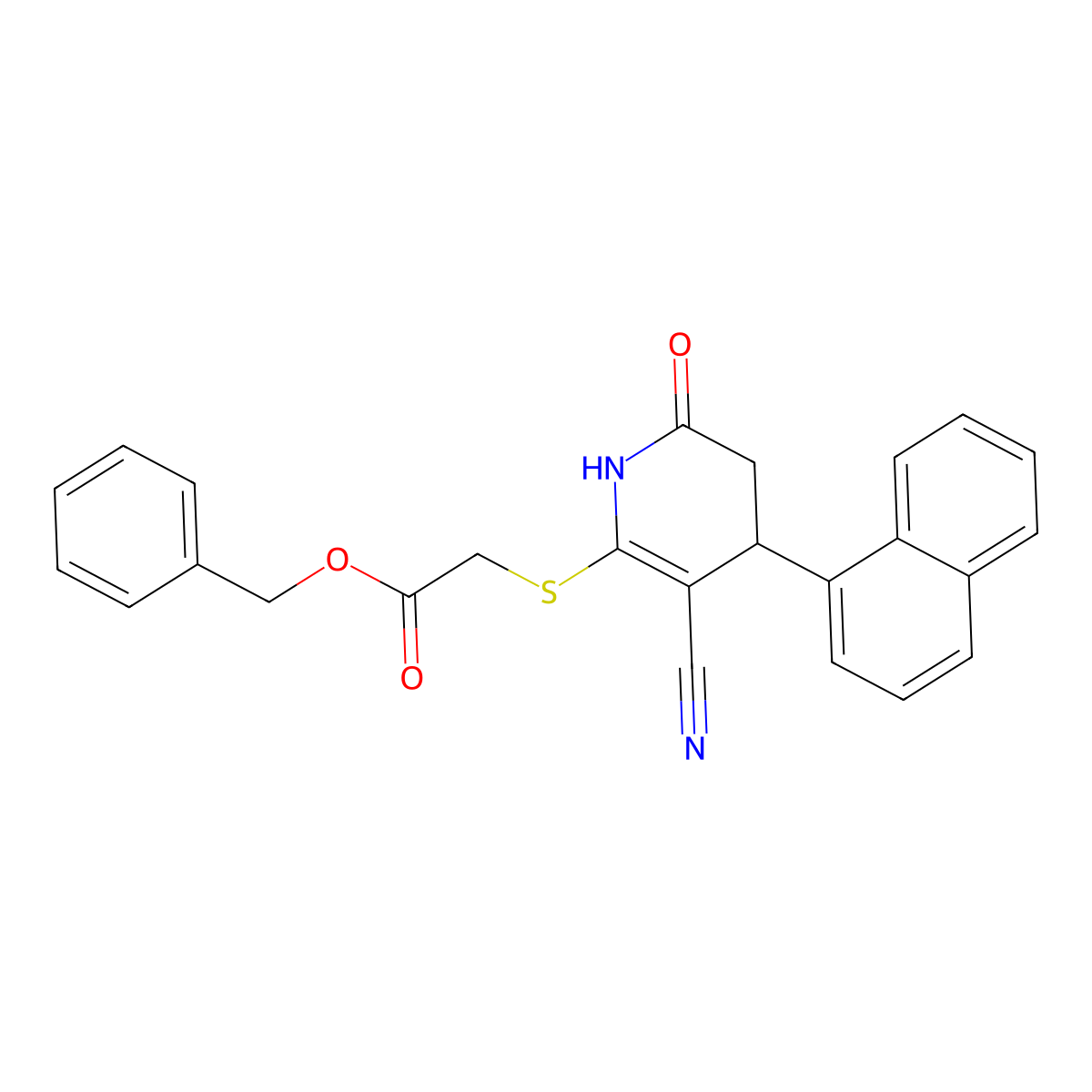benzyl 2-[(5-cyano-4-naphthalen-1-yl-2-oxo-3,4-dihydro-1H-pyridin-6-yl)sulfanyl]acetate molecular structure, CAS 375355-92-3