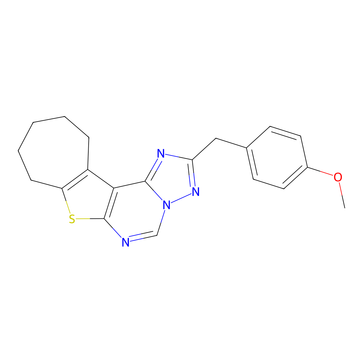 2-(4-methoxybenzyl)-9,10,11,12-tetrahydro-8H-cyclohepta[4,5]thieno[3,2-e][1,2,4]triazolo[1,5-c]pyrimidine molecular structure, CAS 375356-58-4