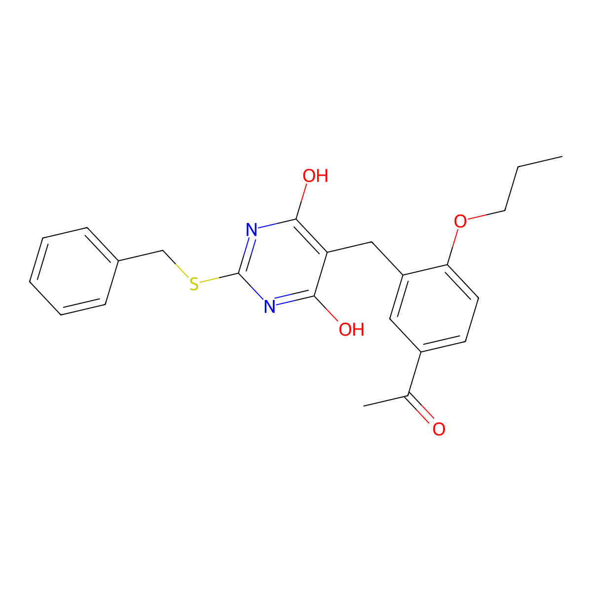 5-[(5-acetyl-2-propoxyphenyl)methyl]-2-benzylsulfanyl-4-hydroxy-1H-pyrimidin-6-one molecular structure, CAS 375357-05-4