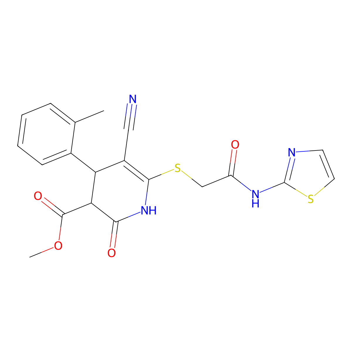 Methyl 5-cyano-2-hydroxy-4-(2-methylphenyl)-6-{[2-oxo-2-(1,3-thiazol-2-ylamino)ethyl]sulfanyl}-3,4-dihydropyridine-3-carboxylate molecular structure, CAS 375357-47-4