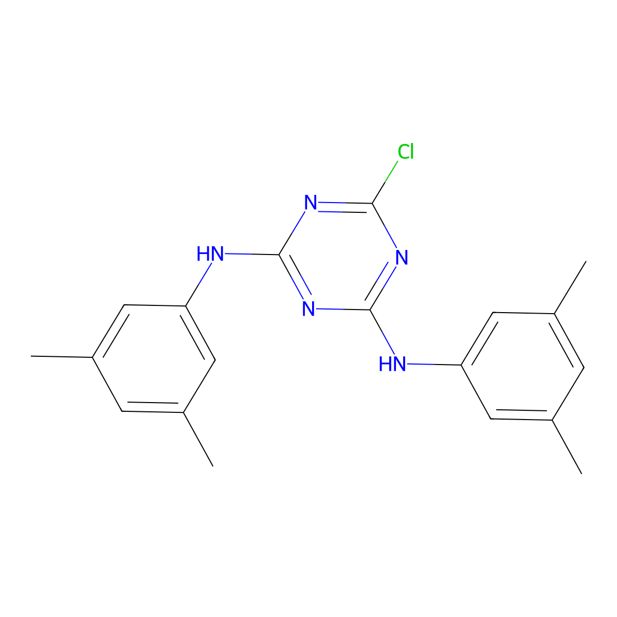 6-chloro-N,N'-bis(3,5-dimethylphenyl)-1,3,5-triazine-2,4-diamine molecular structure, CAS 375357-49-6