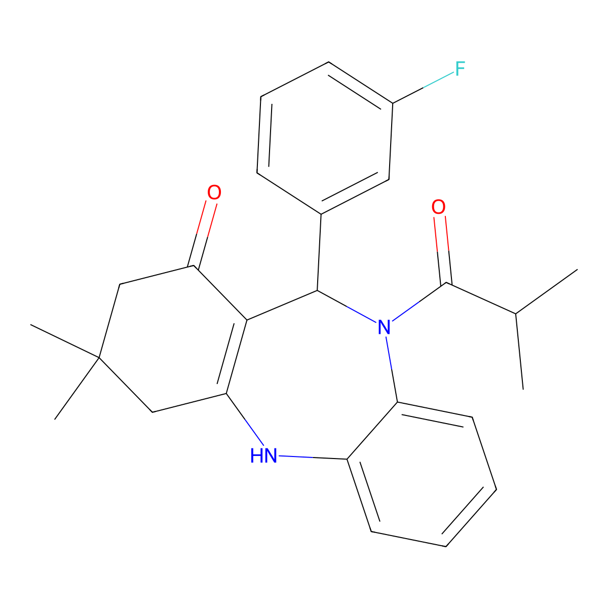 6-(3-Fluorophenyl)-9,9-dimethyl-5-(2-methylpropanoyl)-6,8,10,11-tetrahydrobenzo[b][1,4]benzodiazepin-7-one molecular structure, CAS 375358-24-0