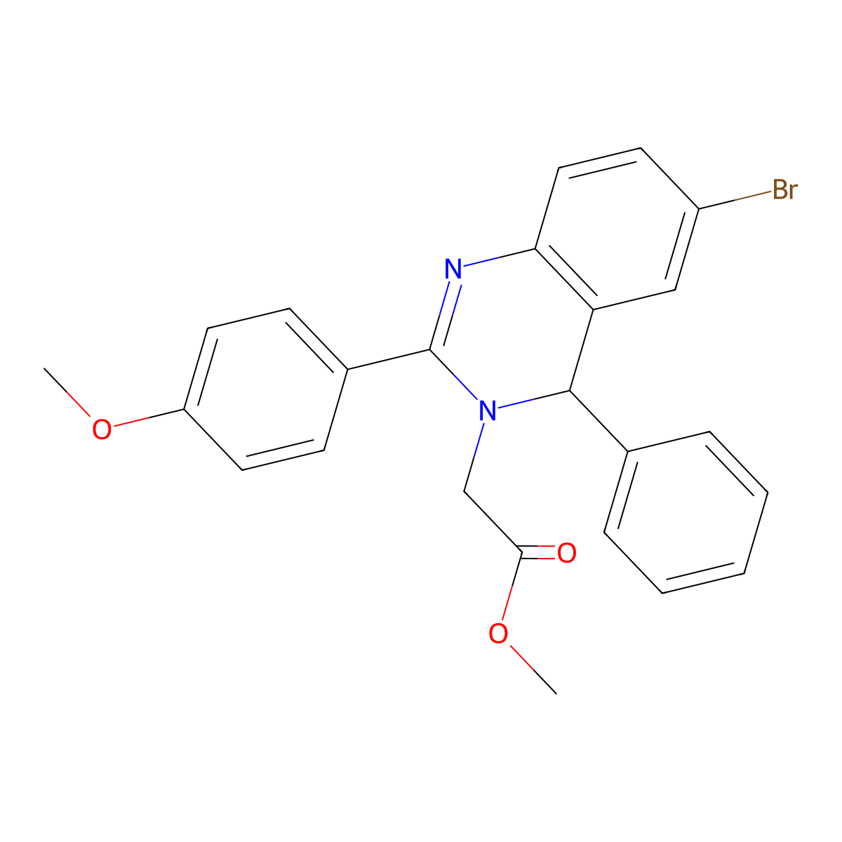 methyl 2-[6-bromo-2-(4-methoxyphenyl)-4-phenyl-4H-quinazolin-3-yl]acetate molecular structure, CAS 375358-29-5