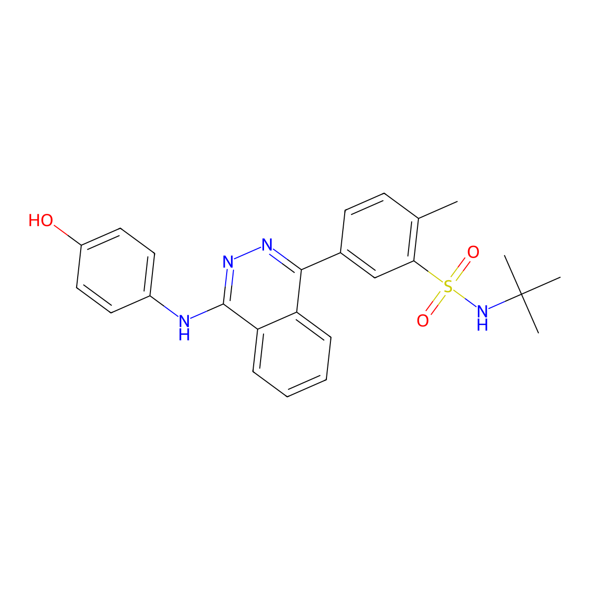 N-tert-butyl-5-{4-[(4-hydroxyphenyl)amino]phthalazin-1-yl}-2-methylbenzenesulfonamide molecular structure, CAS 375358-74-0