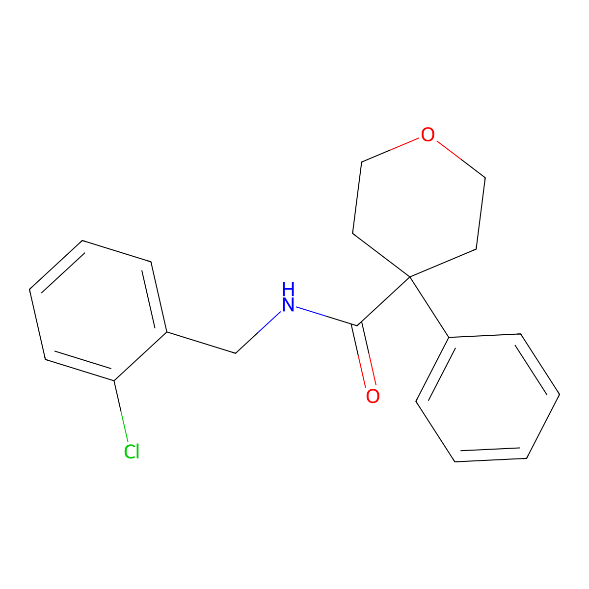 N-[(2-chlorophenyl)methyl]-4-phenyloxane-4-carboxamide molecular structure, CAS 375359-04-9