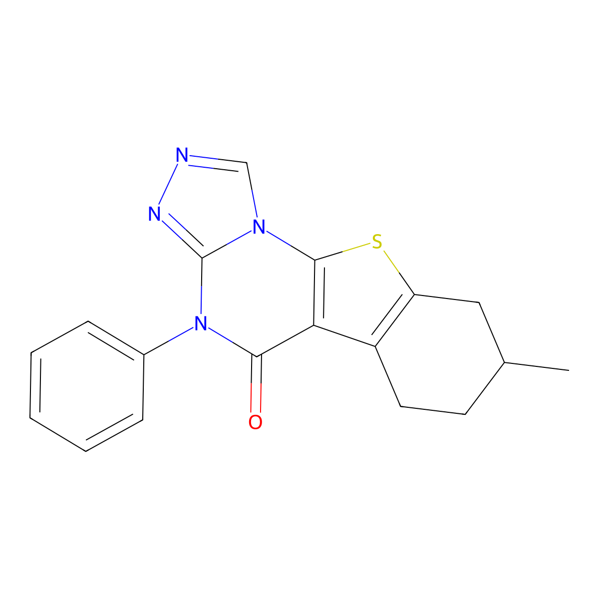 8-methyl-4-phenyl-6,7,8,9-tetrahydro[1]benzothieno[3,2-e][1,2,4]triazolo[4,3-a]pyrimidin-5(4H)-one molecular structure, CAS 375359-77-6