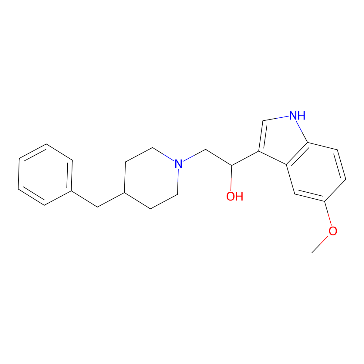 2-(4-benzylpiperidin-1-yl)-1-(5-methoxy-1H-indol-3-yl)ethanol molecular structure, CAS 375359-84-5