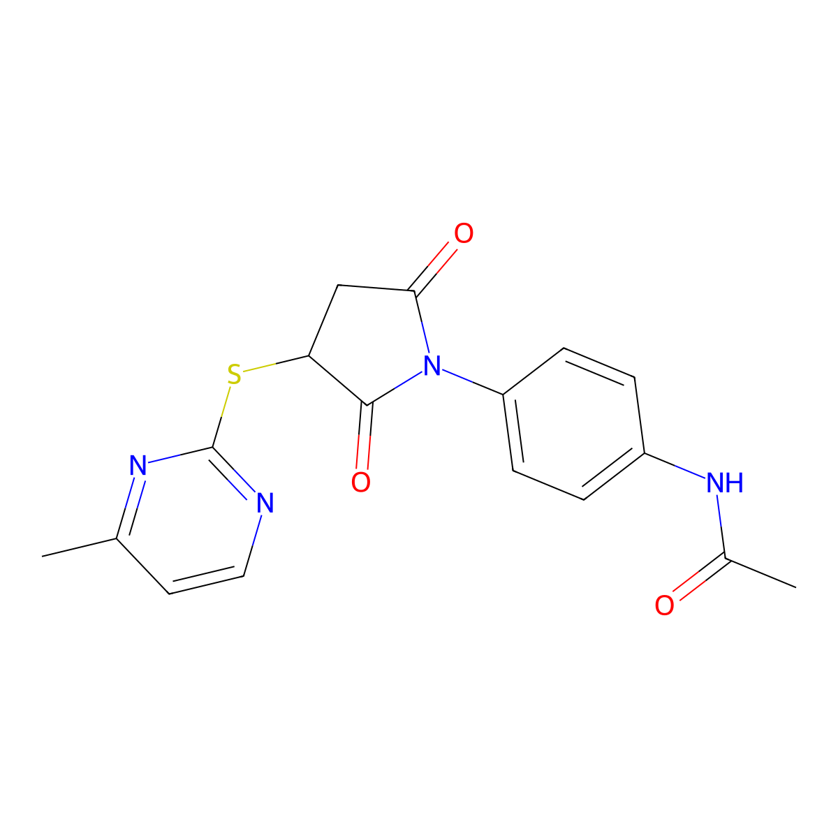N-(4-{3-[(4-methylpyrimidin-2-yl)sulfanyl]-2,5-dioxopyrrolidin-1-yl}phenyl)acetamide molecular structure, CAS 375360-05-7