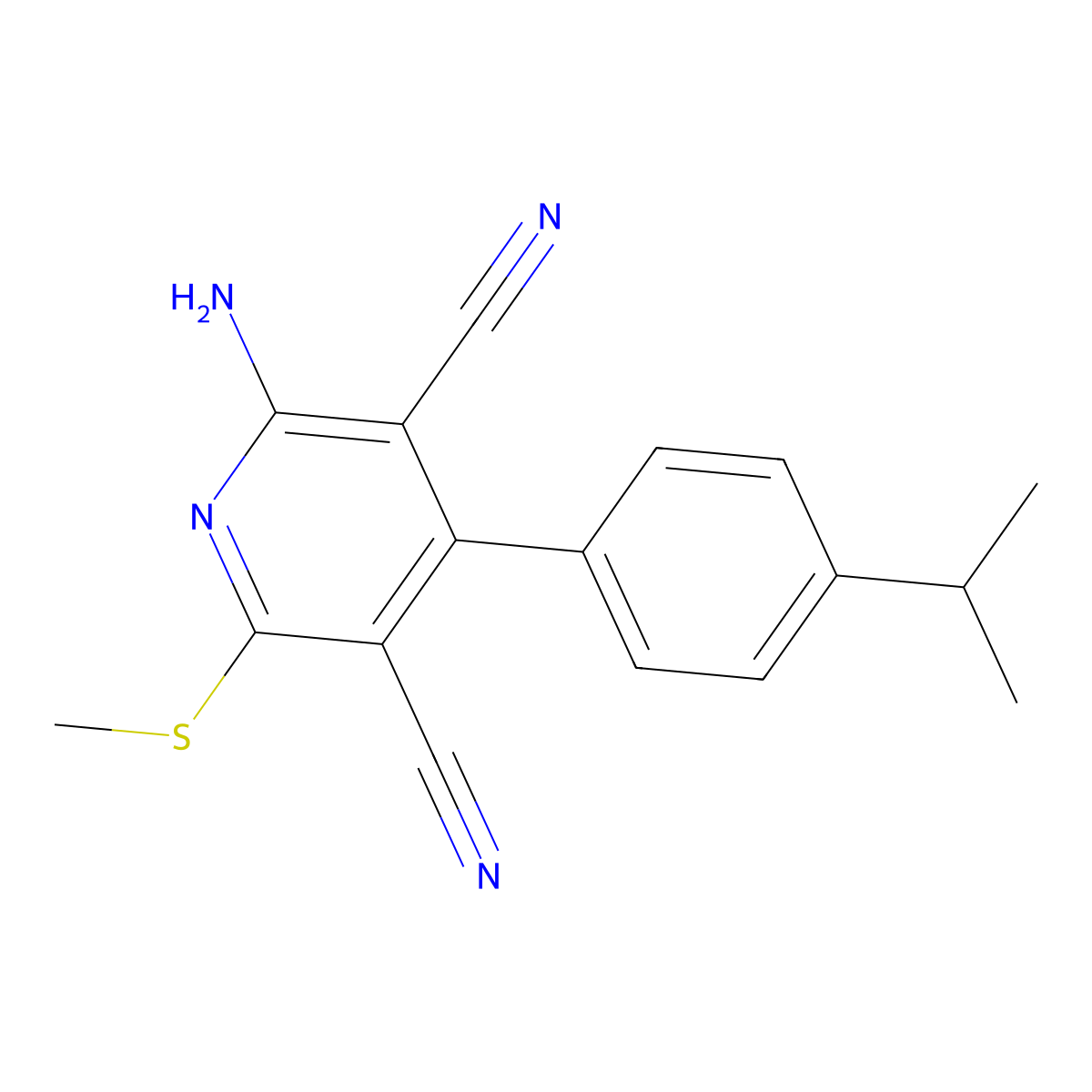 2-Amino-6-methylsulfanyl-4-(4-propan-2-ylphenyl)pyridine-3,5-dicarbonitrile molecular structure, CAS 375360-43-3