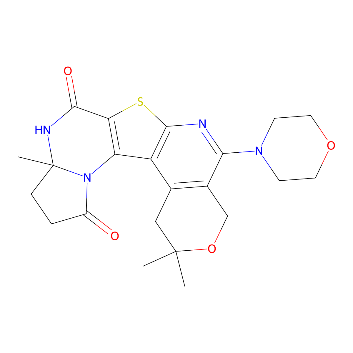 2,2,9a-trimethyl-5-morpholino-9,9a,10,11-tetrahydro-1H-pyrano[4'',3'':4',5']pyrido[3',2':4,5]thieno[2,3-e]pyrrolo[1,2-a]pyrimidine-8,12(2H,4H)-dione molecular structure, CAS 375360-85-3