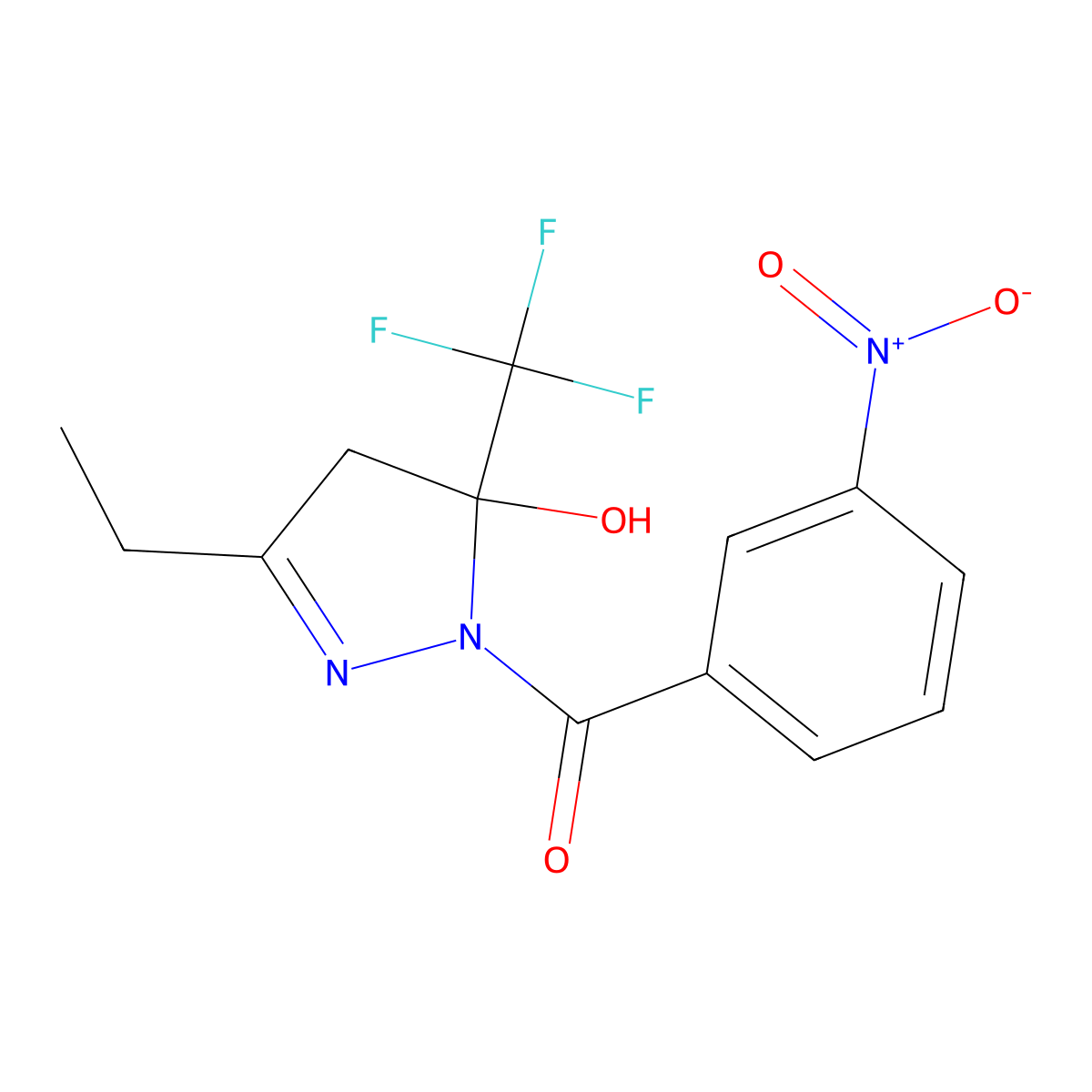 [3-ethyl-5-hydroxy-5-(trifluoromethyl)-4H-pyrazol-1-yl]-(3-nitrophenyl)methanone molecular structure, CAS 375360-95-5