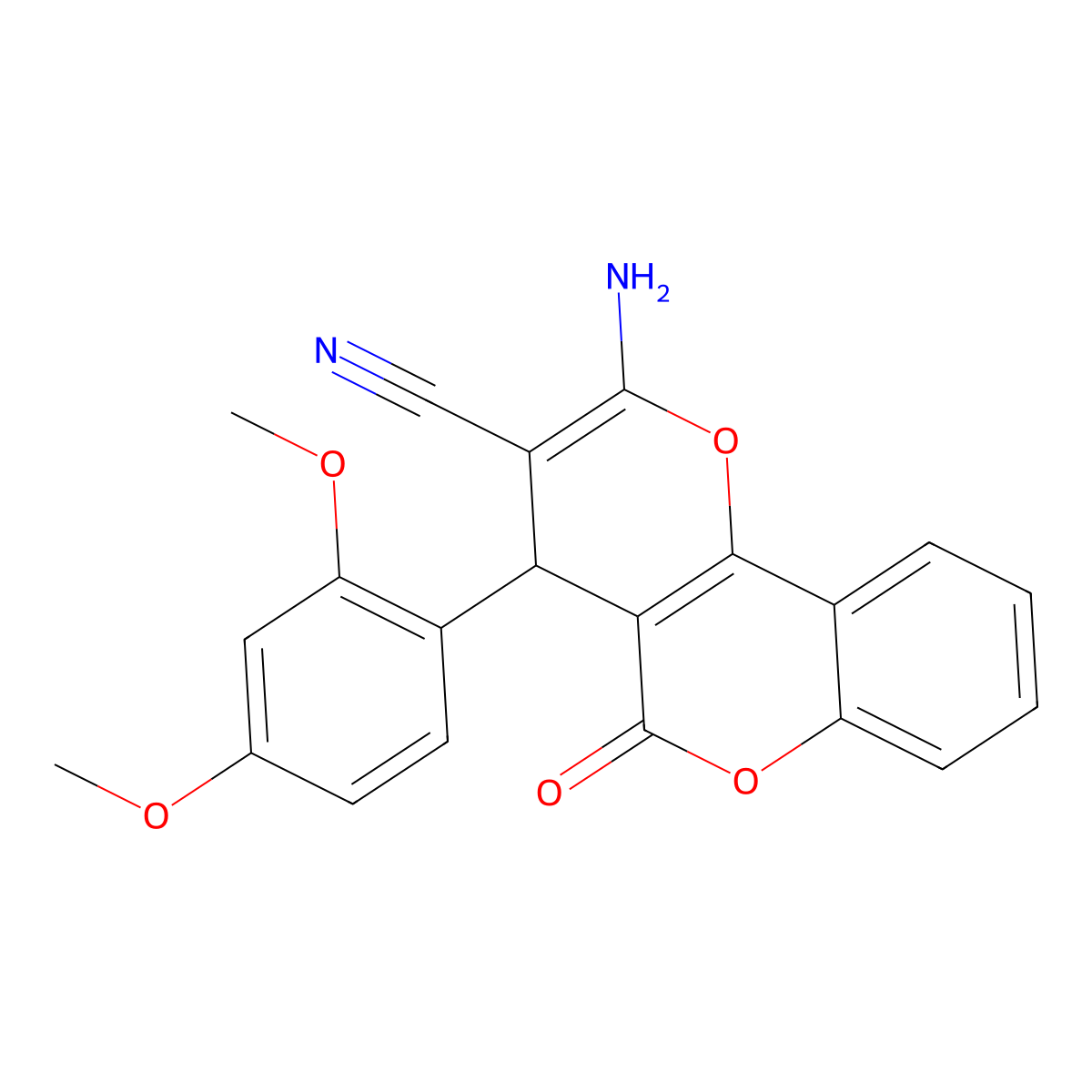 2-amino-4-(2,4-dimethoxyphenyl)-5-oxo-4H,5H-pyrano[3,2-c]chromene-3-carbonitrile molecular structure, CAS 375361-52-7