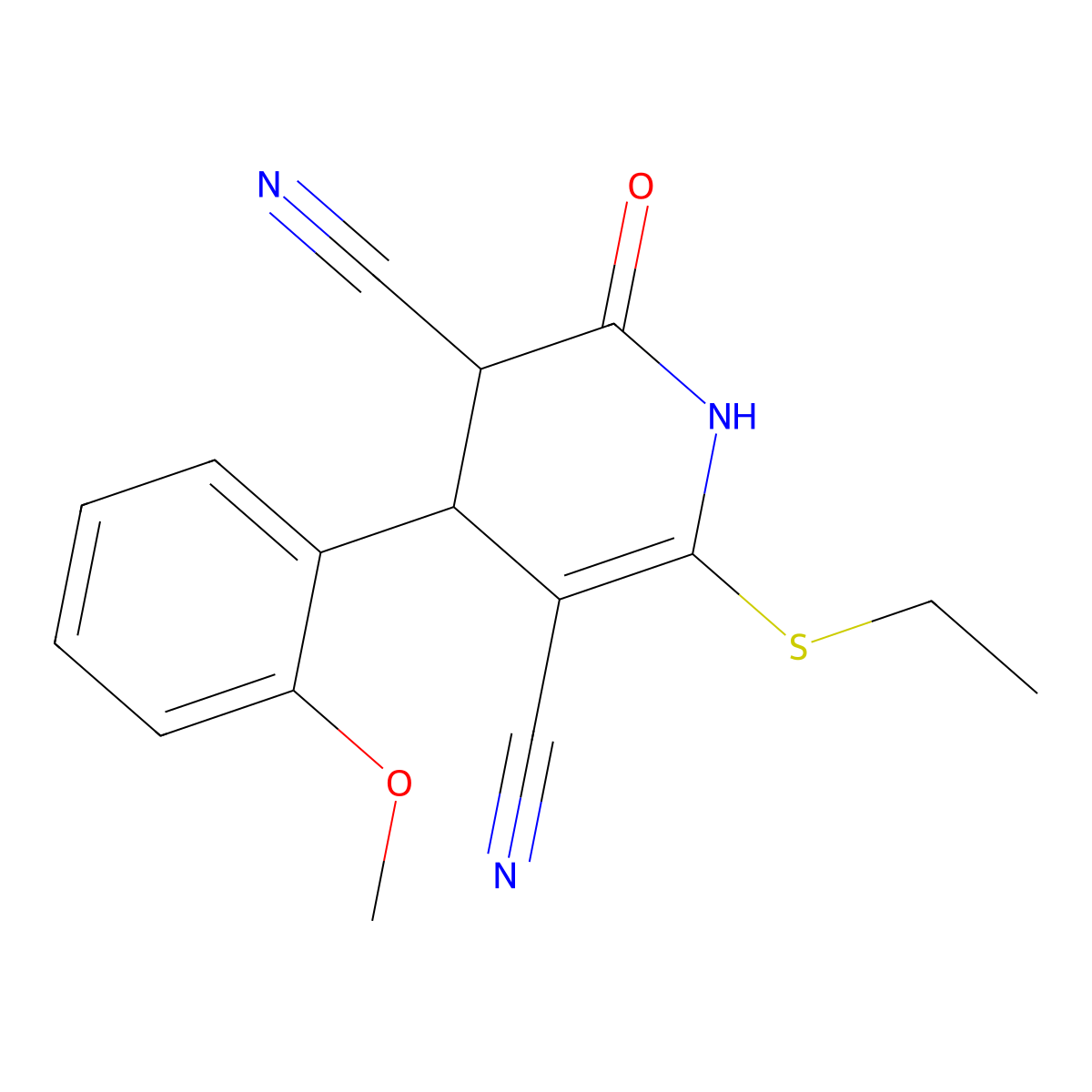 6-(Ethylthio)-4-(2-methoxyphenyl)-2-oxo-1,2,3,4-tetrahydropyridine-3,5-dicarbonitrile molecular structure, CAS 375361-56-1