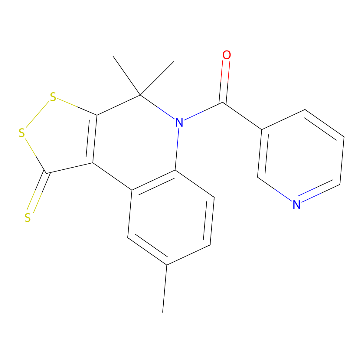 Pyridin-3-yl-(4,4,8-trimethyl-1-sulfanylidenedithiolo[3,4-c]quinolin-5-yl)methanone molecular structure, CAS 375361-59-4