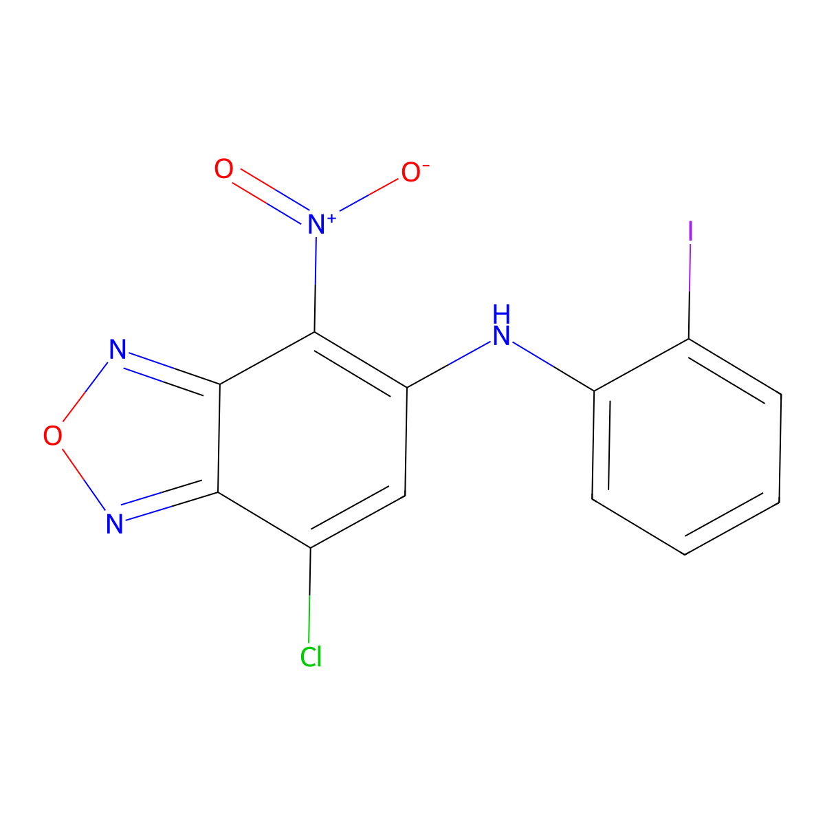 7-chloro-N-(2-iodophenyl)-4-nitro-2,1,3-benzoxadiazol-5-amine molecular structure, CAS 375361-84-5