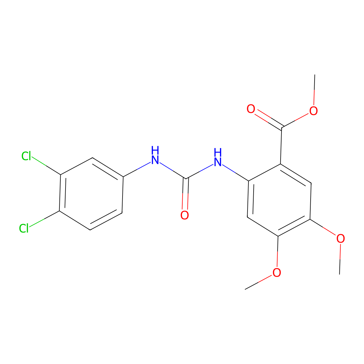 Methyl 2-{[(3,4-dichlorophenyl)carbamoyl]amino}-4,5-dimethoxybenzoate molecular structure, CAS 375361-96-9