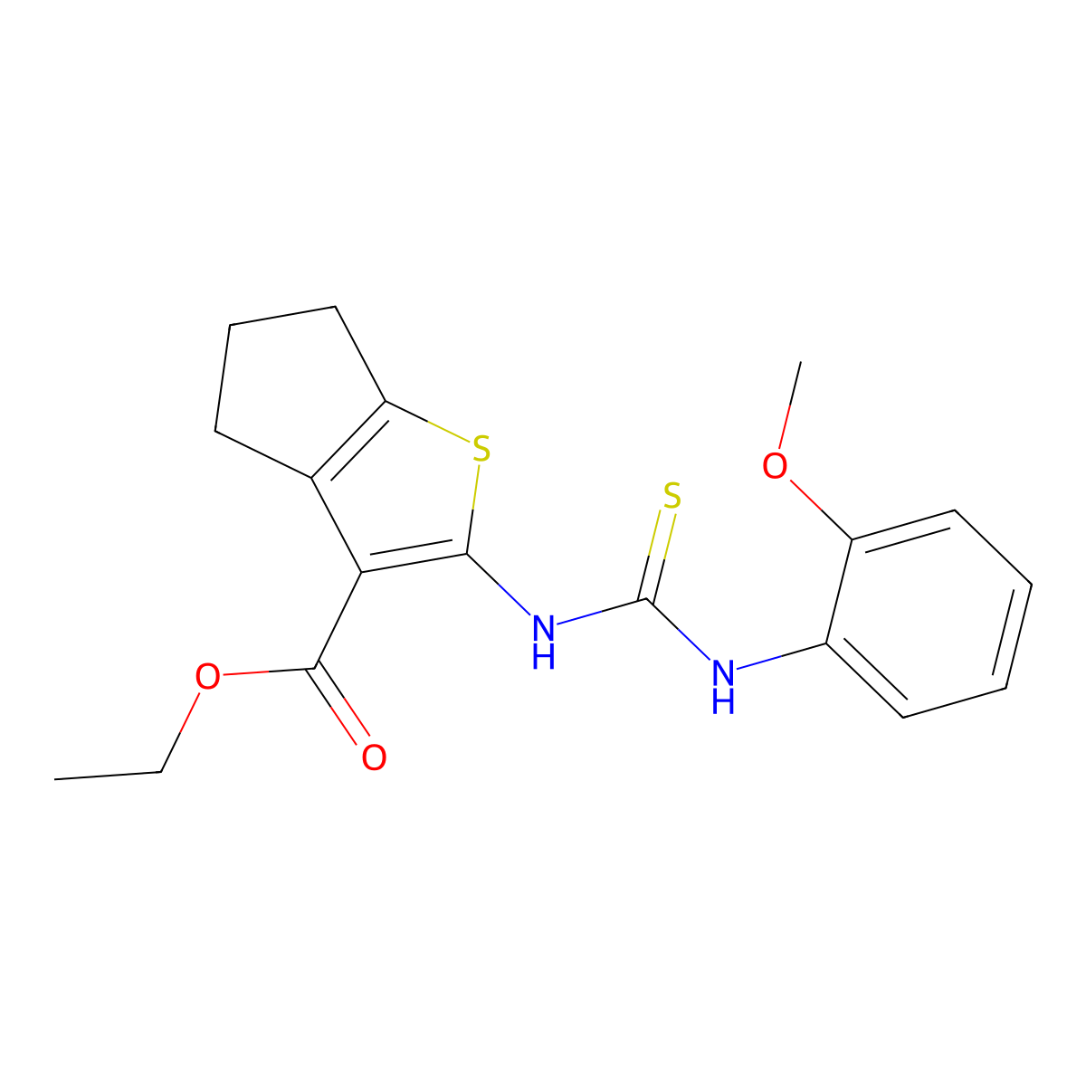 ethyl 2-[(2-methoxyphenyl)carbamothioylamino]-5,6-dihydro-4H-cyclopenta[b]thiophene-3-carboxylate molecular structure, CAS 375361-97-0