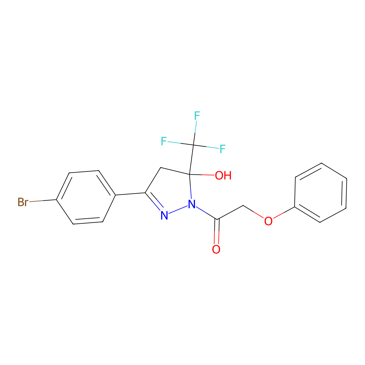 1-[3-(4-bromophenyl)-5-hydroxy-5-(trifluoromethyl)-4H-pyrazol-1-yl]-2-phenoxyethanone molecular structure, CAS 375362-06-4