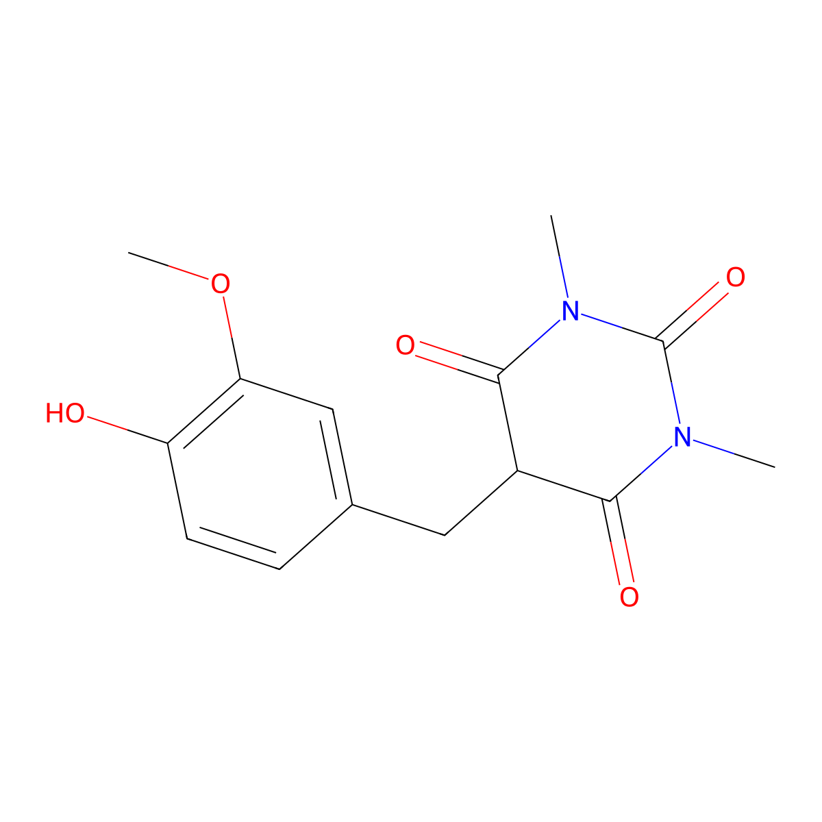 5-(4-hydroxy-3-methoxybenzyl)-1,3-dimethylpyrimidine-2,4,6(1H,3H,5H)-trione molecular structure, CAS 375362-21-3