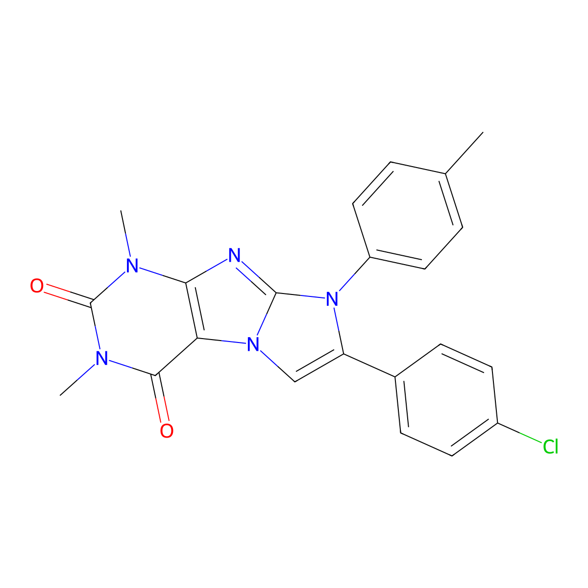 7-(4-chlorophenyl)-1,3-dimethyl-8-(p-tolyl)-1H-imidazo[2,1-f]purine-2,4(3H,8H)-dione molecular structure, CAS 375362-26-8