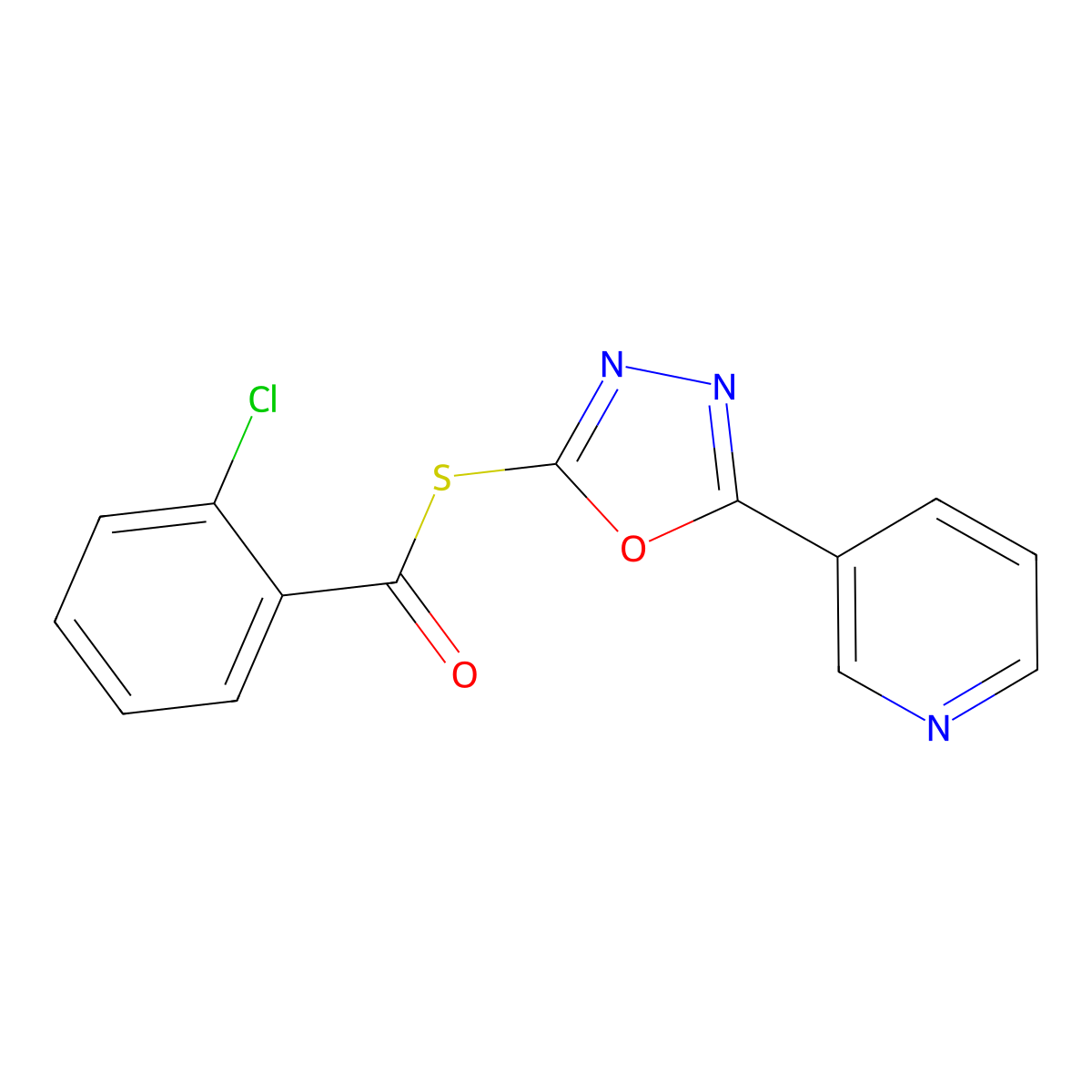 S-(5-(pyridin-3-yl)-1,3,4-oxadiazol-2-yl) 2-chlorobenzothioate molecular structure, CAS 375362-69-9
