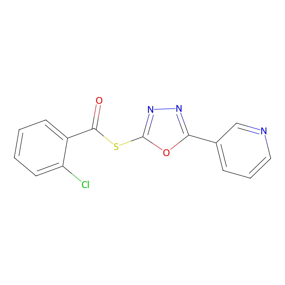 S-(5-(pyridin-3-yl)-1,3,4-oxadiazol-2-yl) 2-chlorobenzothioate molecular structure, CAS 375362-69-9