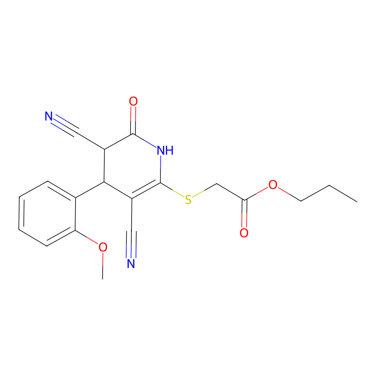 propyl 2-[[3,5-dicyano-4-(2-methoxyphenyl)-2-oxo-3,4-dihydro-1H-pyridin-6-yl]sulfanyl]acetate molecular structure, CAS 375363-29-4