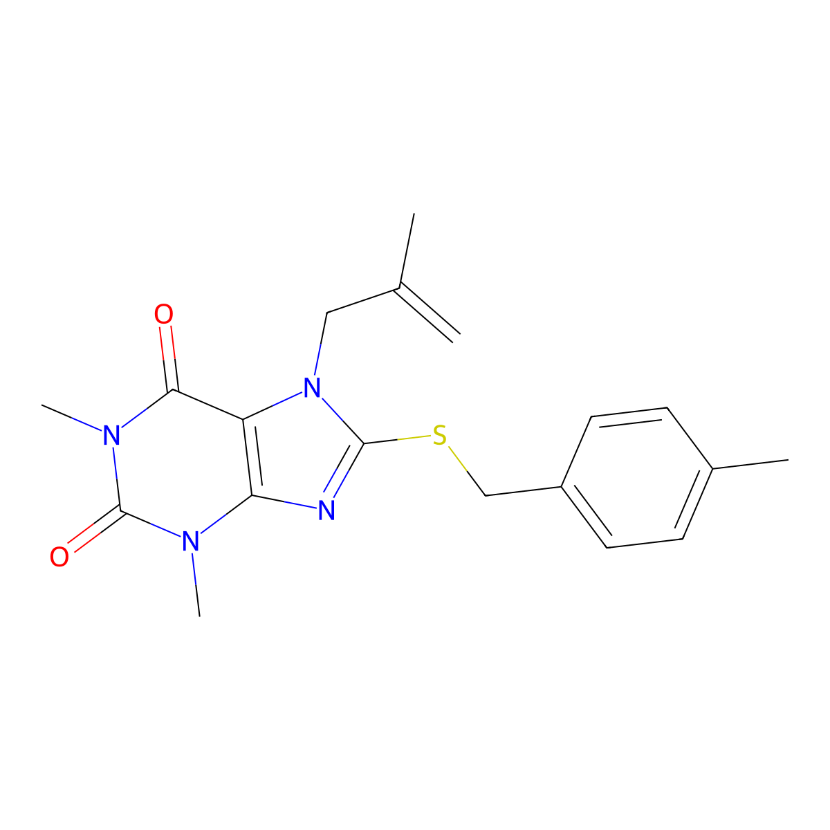 1,3-Dimethyl-8-[(4-methylphenyl)methylsulfanyl]-7-(2-methylprop-2-enyl)purine-2,6-dione molecular structure, CAS 375363-52-3