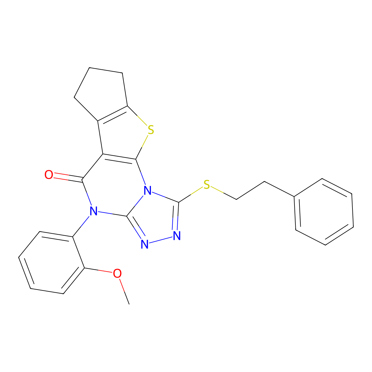 4-(2-methoxyphenyl)-1-(phenethylthio)-7,8-dihydro-4H-cyclopenta[4,5]thieno[3,2-e][1,2,4]triazolo[4,3-a]pyrimidin-5(6H)-one molecular structure, CAS 375363-66-9