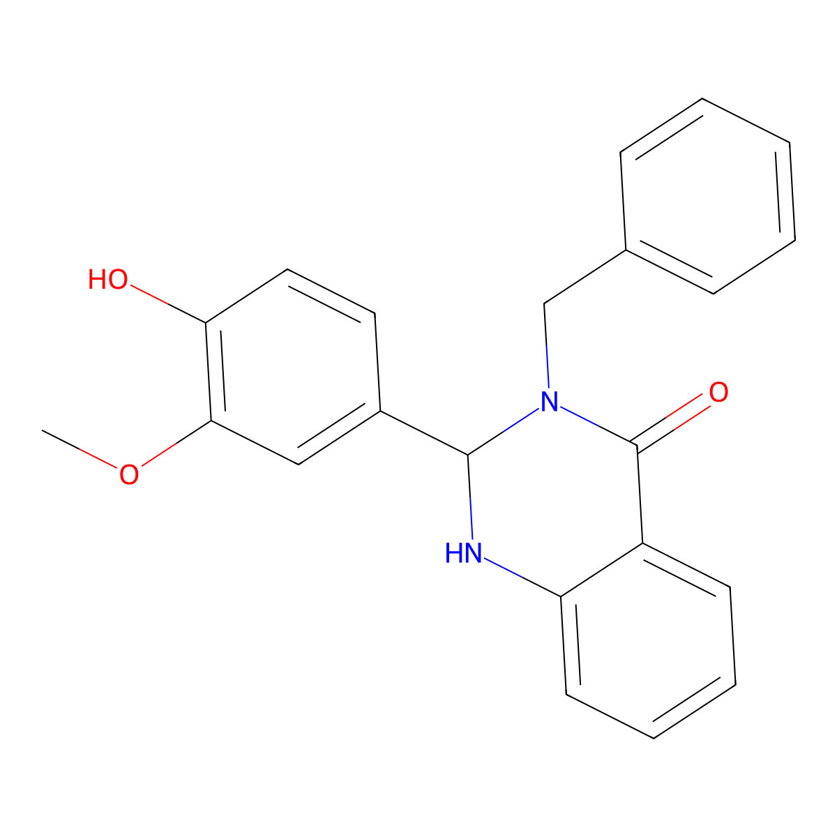 3-Benzyl-2-(4-hydroxy-3-methoxyphenyl)-1,2,3,4-tetrahydroquinazolin-4-one molecular structure, CAS 375364-28-6