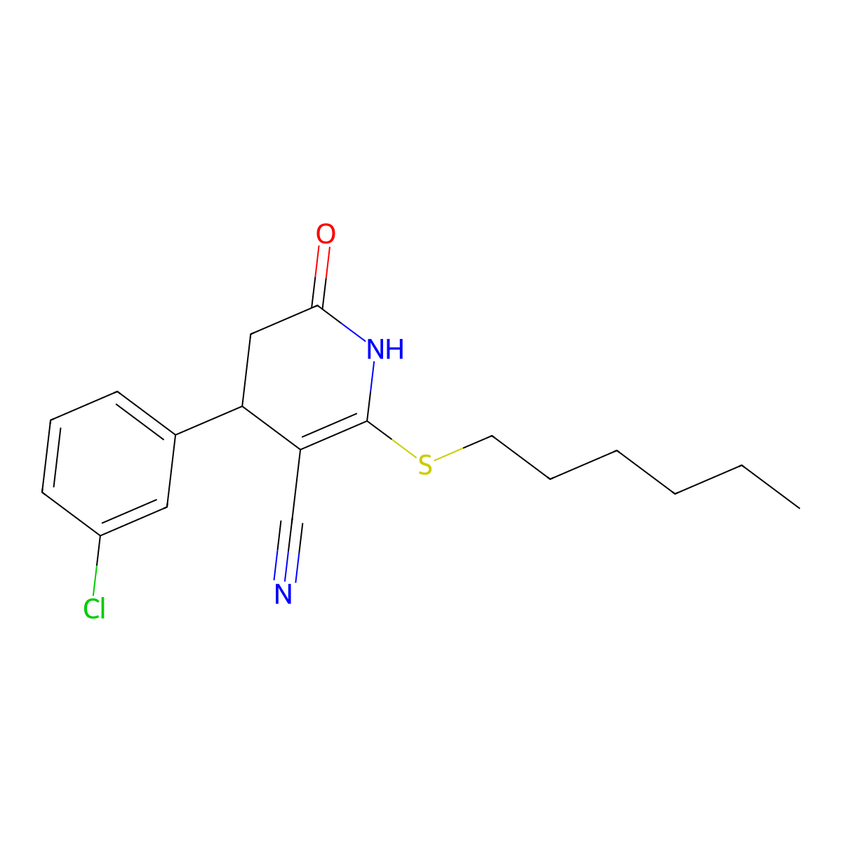 4-(3-Chlorophenyl)-2-(hexylthio)-6-oxo-1,4,5,6-tetrahydropyridine-3-carbonitrile molecular structure, CAS 375364-41-3