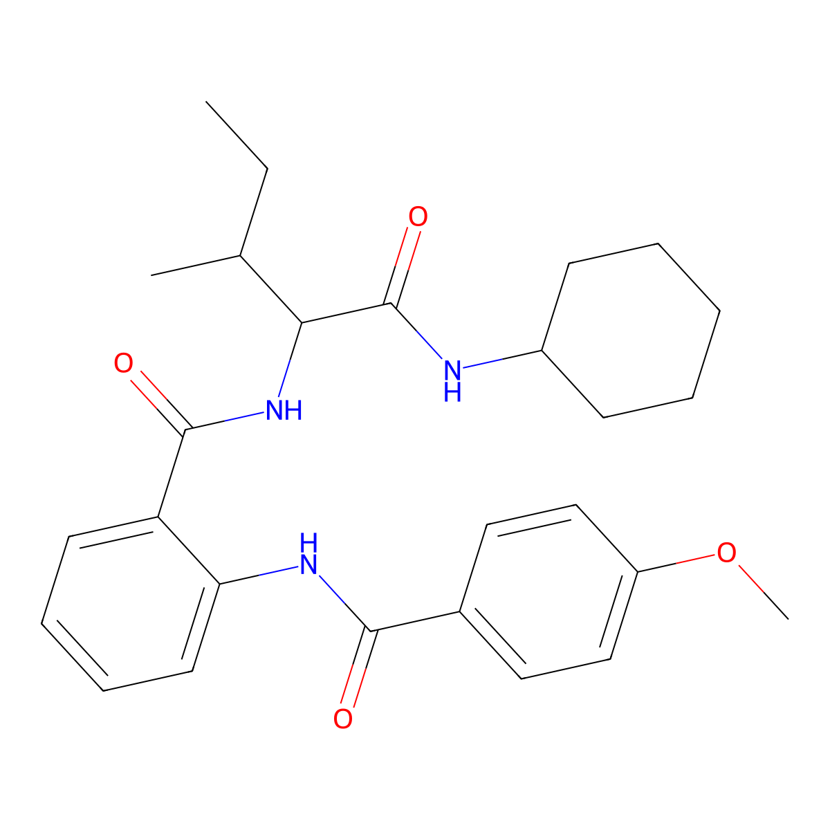 Benzamide, N-[1-[(cyclohexylamino)carbonyl]-2-methylbutyl]-2-[(4-methoxybenzoyl)amino]- molecular structure, CAS 375388-03-7
