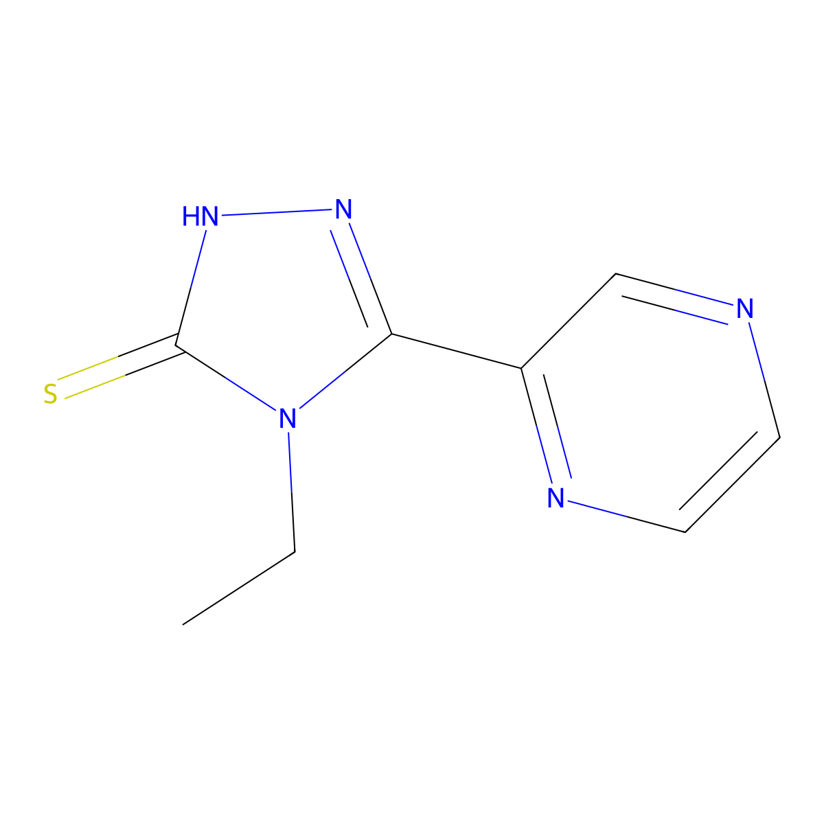 4-ethyl-5-(pyrazin-2-yl)-4H-1,2,4-triazole-3-thiol molecular structure, CAS 37545-29-2