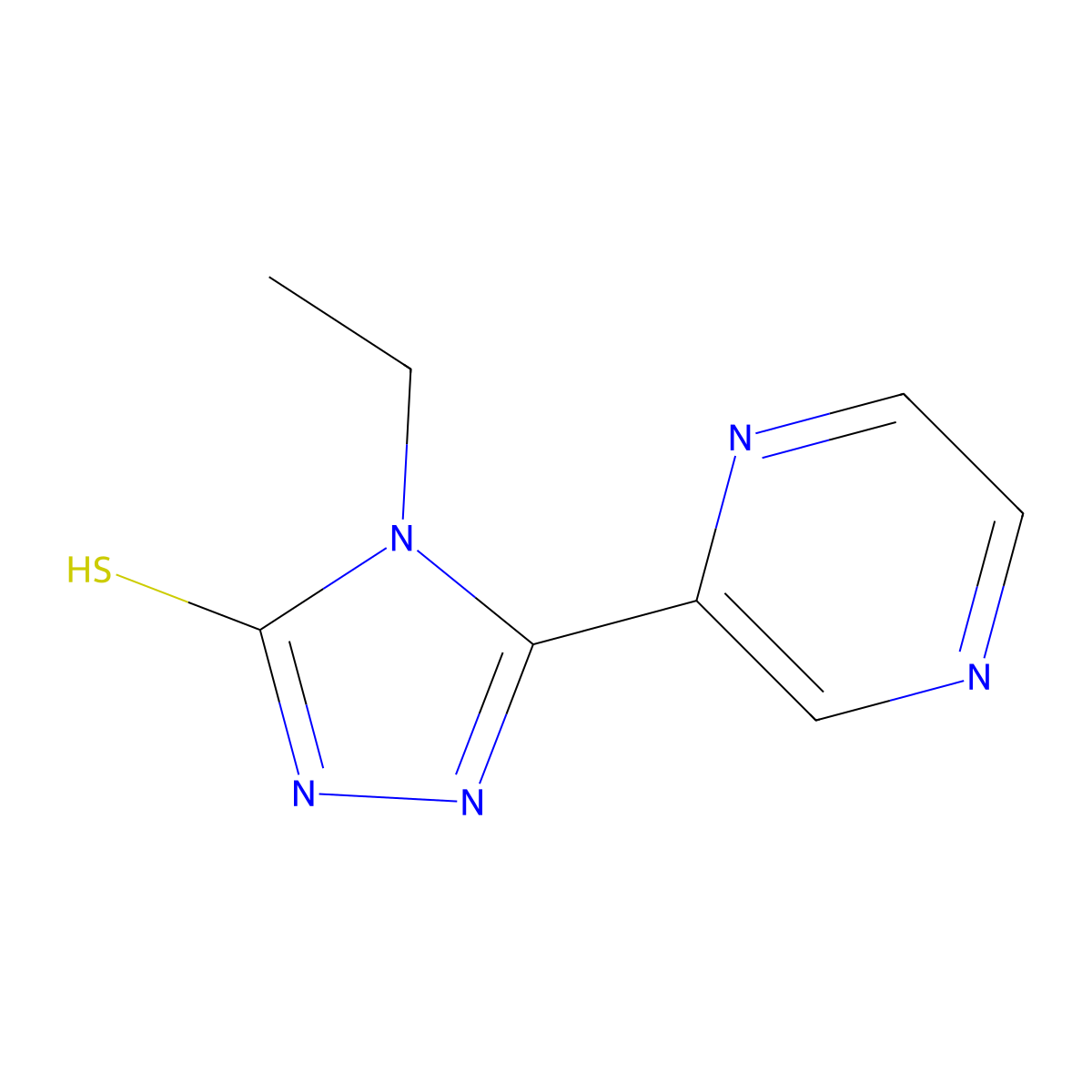 4-ethyl-5-(pyrazin-2-yl)-4H-1,2,4-triazole-3-thiol molecular structure, CAS 37545-29-2