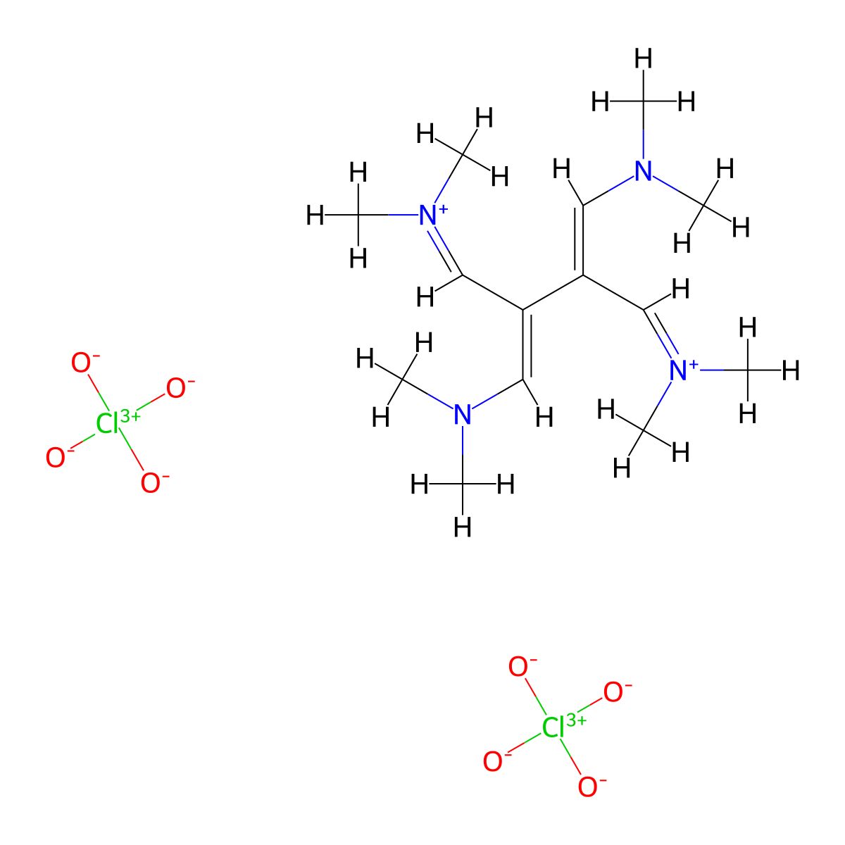 [(2Z,3Z)-4-(dimethylamino)-2-[(dimethylamino)methylidene]-3-[(dimethyliminiumyl)methyl]but-3-en-1-ylidene]dimethylazanium diperchlorate molecular structure, CAS 37556-15-3